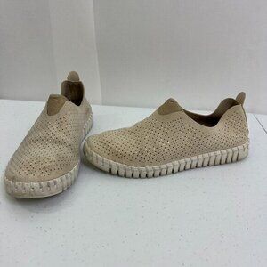 Ilse Jacobsen 38 7.5 8 Lux Flat Tulip Beige Sparkle Slip‎ On Sneaker Shoe Tan